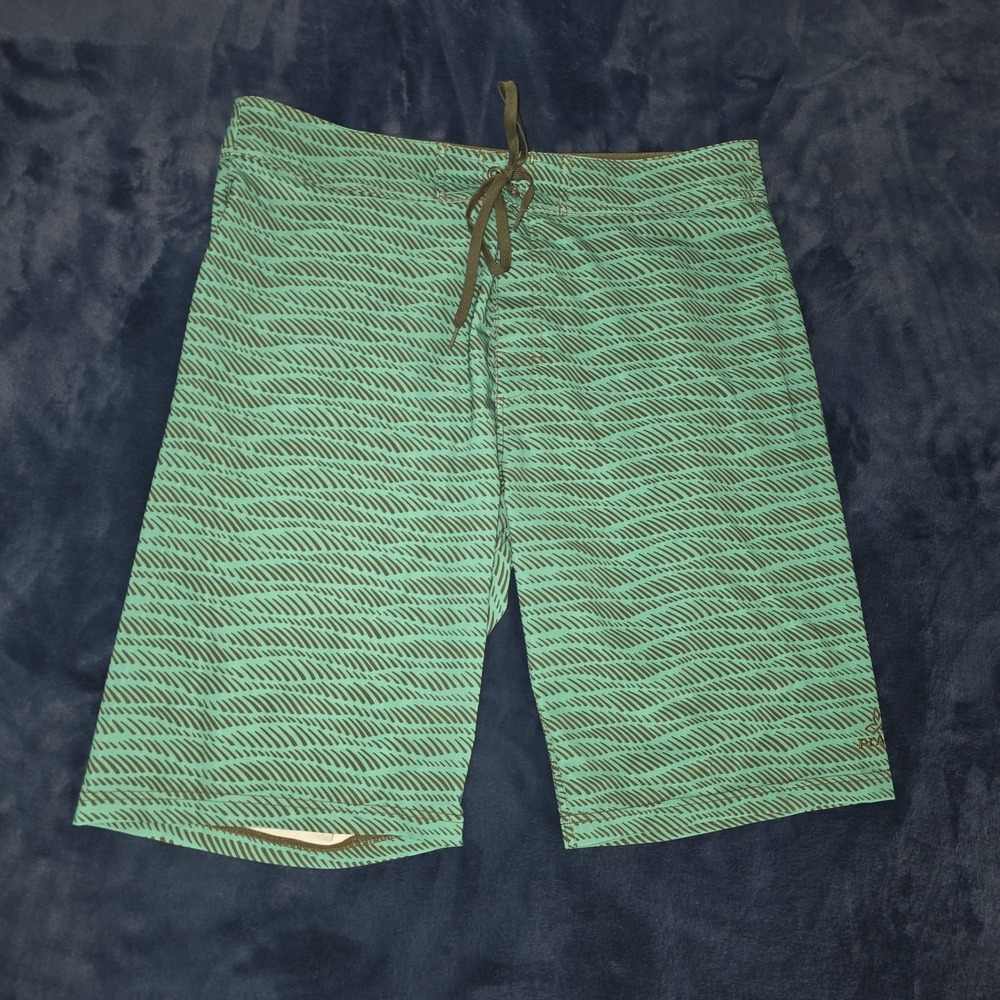 Prana Board Shorts Mens 36 Swim Trunks Hiking Stretch 11" Inseam UPF 50 Green